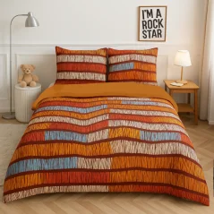 Francouzské povlečení Mikroplyš Flanel - Teak s barevnými pruhy