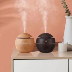 Ultrazvukový Aroma Difuzér Moon Světlé/tmavé dřevo 130ml, LED osvětlení, USB napájení