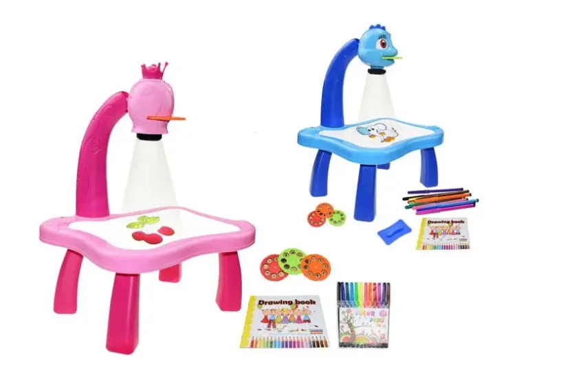 Dětský kreslicí projektor s fixy a předlohami - Růžová