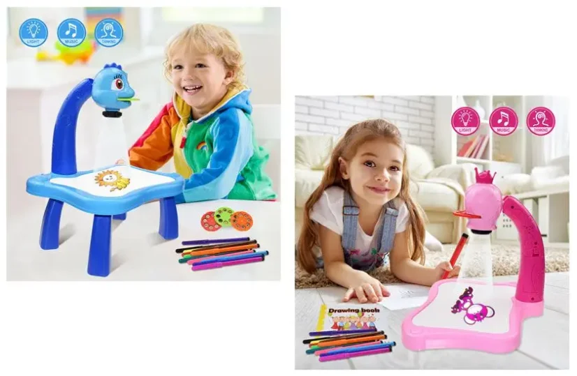 Dětský kreslicí projektor s fixy a předlohami - Růžová